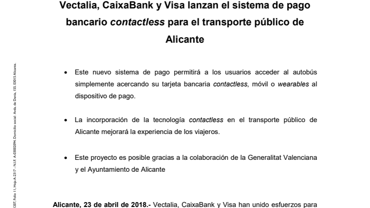  Vectalia, CaixaBank y Visa lanzan el sistema de pago bancario contactless para el transporte público de Alicante