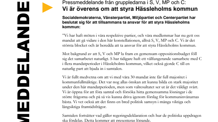 S, V, MP och C är överens om att styra Hässleholms kommun