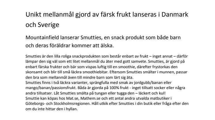 Unikt mellanmål gjord av färsk frukt lanseras i Danmark och Sverige