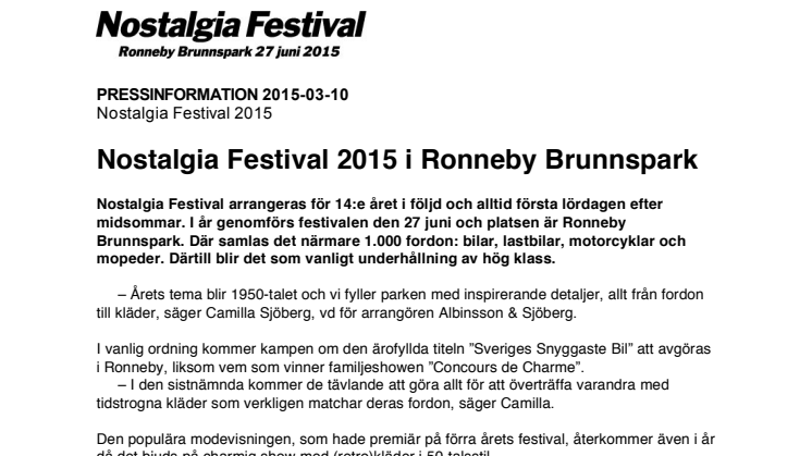Nostalgia Festival 2015 i Ronneby Brunnspark