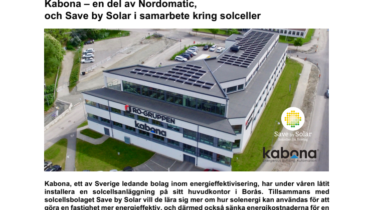 Nordomatic och Save by Solar i samarbete kring solceller