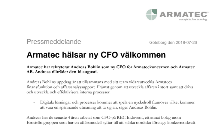 Armatec hälsar ny CFO välkommen 
