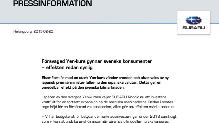 Försvagad Yen-kurs gynnar svenska konsumenter
