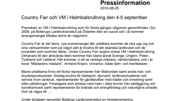Country Fair och VM i halmbalsrullning Ystad & Österlen 4-5/9