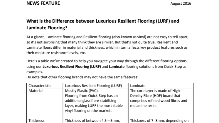 What is the Difference between Luxurious Resilient Flooring (LURF) and Laminate Flooring?
