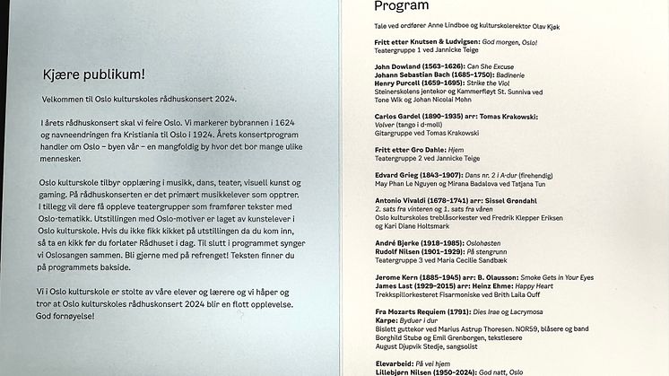 Oslo kulturskoles Rådhuskonsert 2024 Program