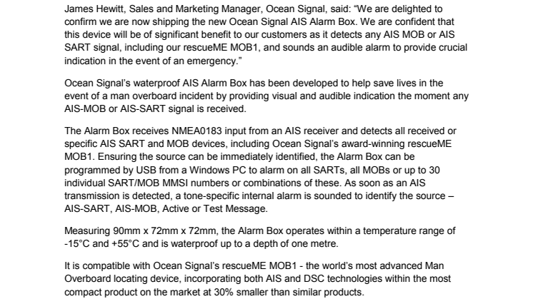 Ocean Signal: New AIS Alarm Box Available To Customers      