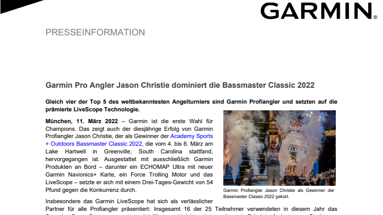 PM Garmin Bassmaster Classic 2022