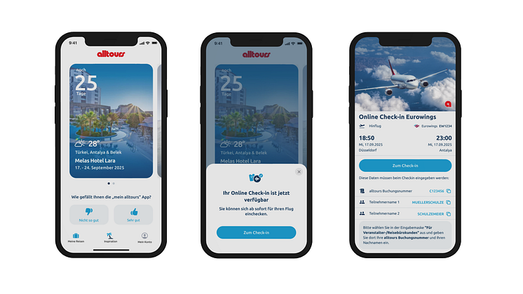 Die App „mein alltours Reiseplaner“ bietet mit dem Online-Check-in ein praktisches neues Feature.