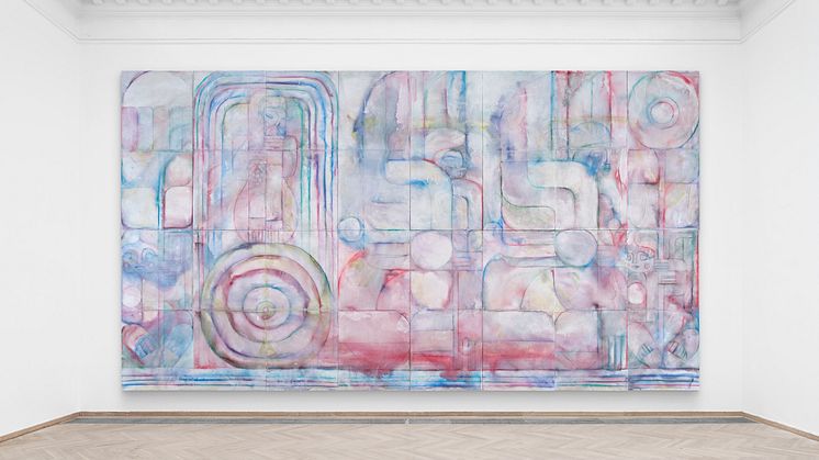 Alexander Tovborg, Beatrice, 2023. 5 m x 8 m, pastel crayon, acrylic and canvas on wooden panel. Photo by Anders Sune Berg.