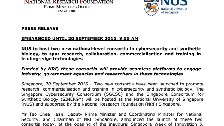 Two new national-level consortia in cybersecurity and synthetic biology