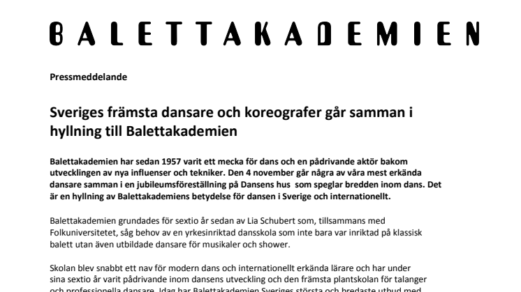 Sveriges främsta dansare och koreografer går samman i hyllning till Balettakademien  