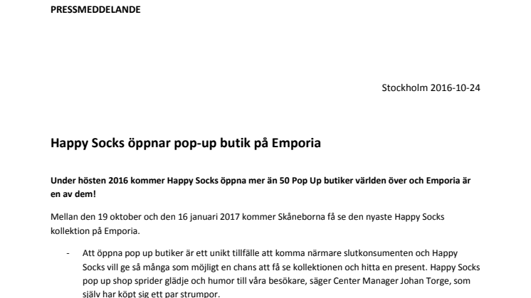 Happy Socks öppnar pop-up butik på Emporia