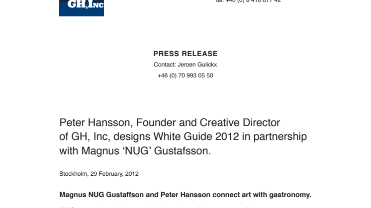Peter Hansson, Founder and Creative Director of GH, Inc, designs White Guide 2012 in partnership with Magnus ‘NUG’ Gustafsson.