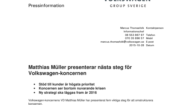 Matthias Müller presenterar nästa steg för Volkswagen-koncernen