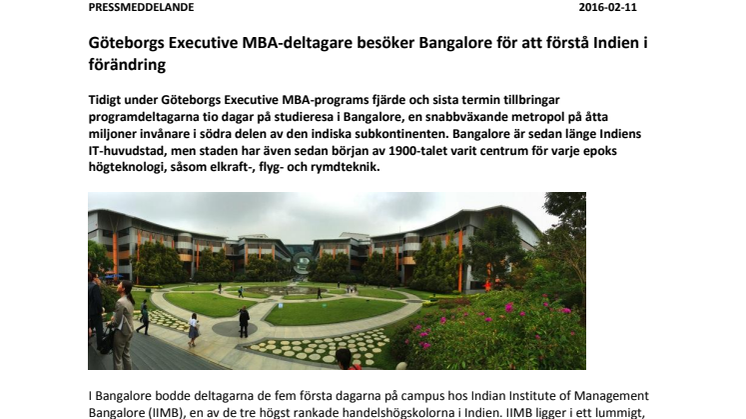 Göteborgs Executive MBA-deltagare besöker Bangalore för att förstå Indien i förändring
