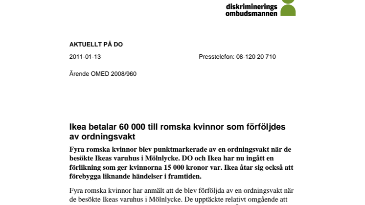 Ikea betalar 60 000 till romska kvinnor som förföljdes av ordningsvakt 