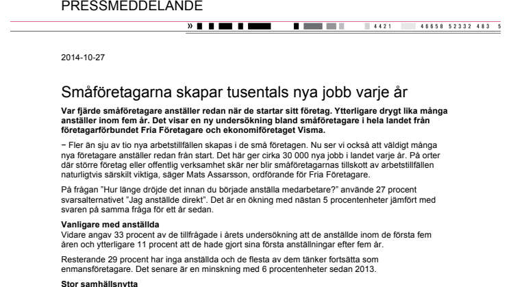 Småföretagarna skapar tusentals nya jobb varje år