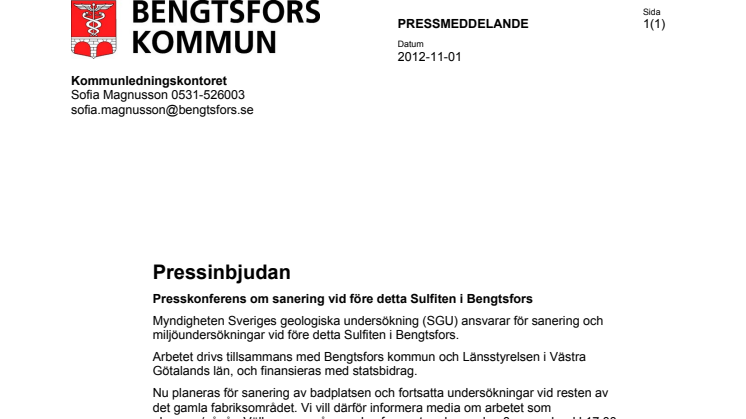 Pressinbjudan: Presskonferens om sanering vid före detta Sulfiten i Bengtsfors