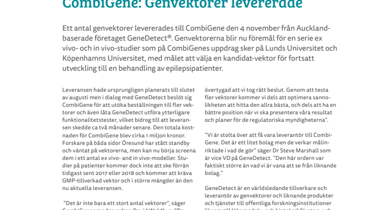 Genvektorer levererade till CombiGene