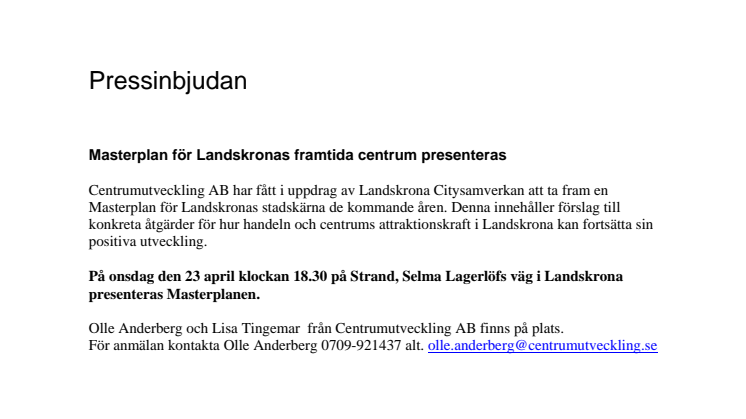 Pressinbjudan - Masterplan för Landskronas framtida centrum presenteras
