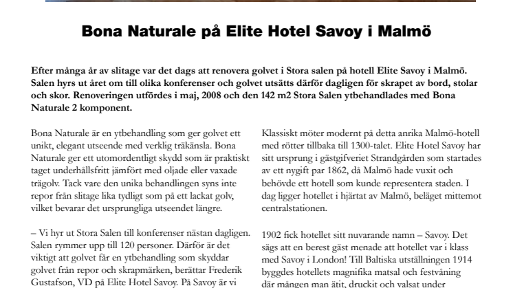 Bona Naturale på Elite Hotel Savoy i Malmö