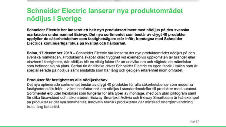 Schneider Electric lanserar nya produktområdet nödljus i Sverige