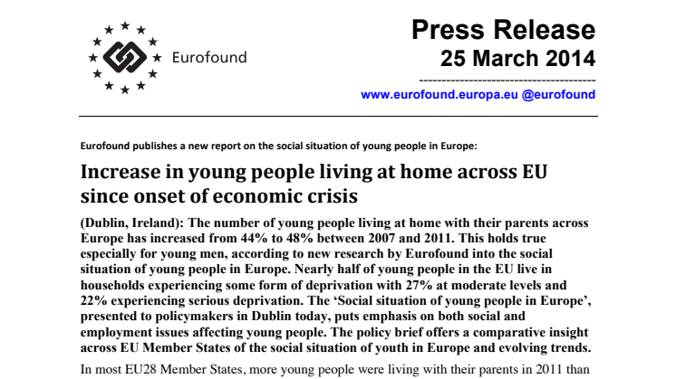 Increase in young people living at home across EU since onset of economic crisis