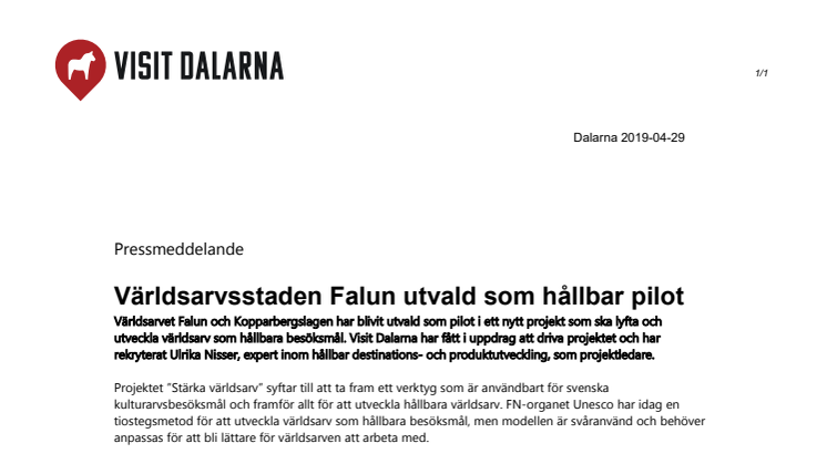 Världsarvsstaden Falun utvald som hållbar pilot