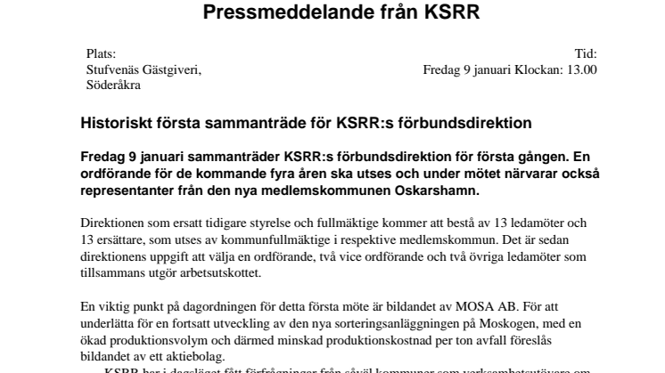 Historiskt första sammanträde för KSRR:s förbundsdirektion