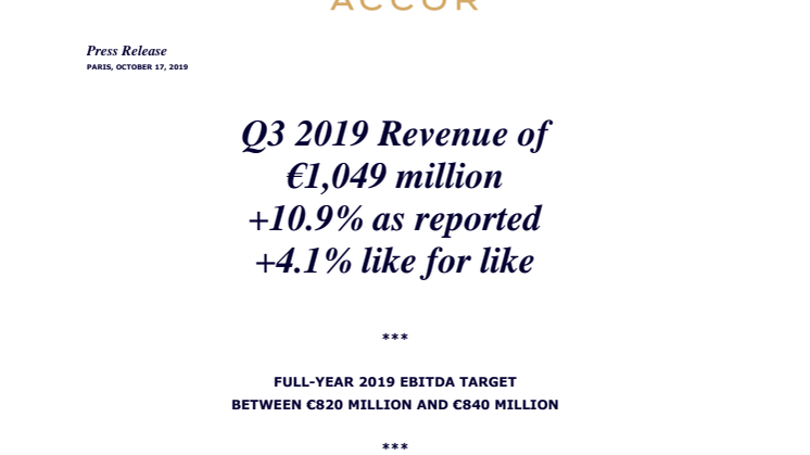 Press Release – Accor Revenue Q3 2019