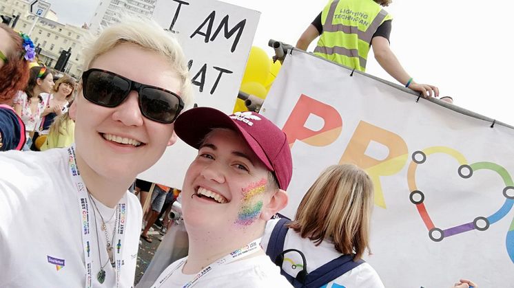 LGBT+ Network co-chairs Stephanie Sauvarin and Nicola Baillie get ready for GTR's 'Show us your Pride' event at home. (picture taken in 2019) 