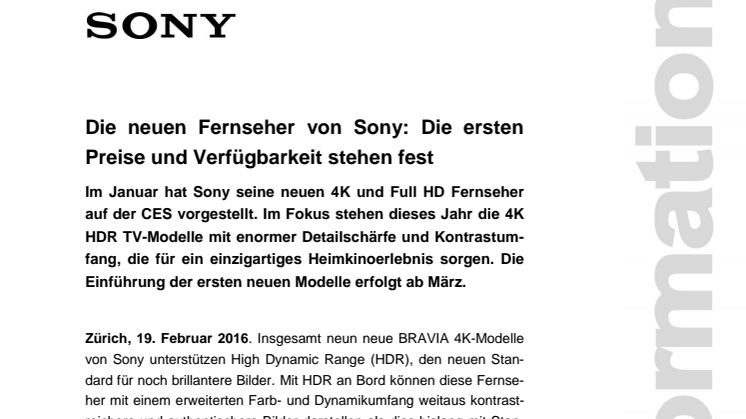 Die neuen Fernseher von Sony: Die ersten Preise und Verfügbarkeit stehen fest