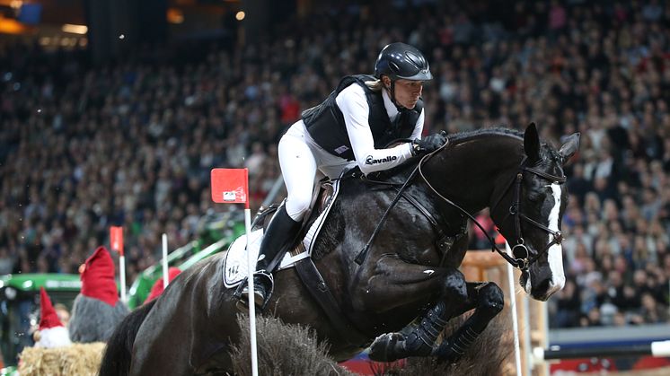 Ingrid Klimke (GER) and Parmenides has been competing in the Indoor Eventing at Sweden International Horse Show on several occasions. Here in 2015. Photo credit: Roland Thunholm/Sweden International Horse Show