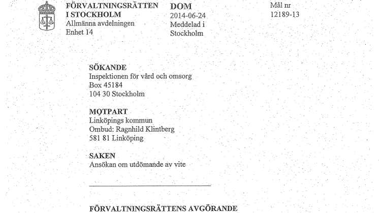 Förvaltningsrättens dom 2014-06-24