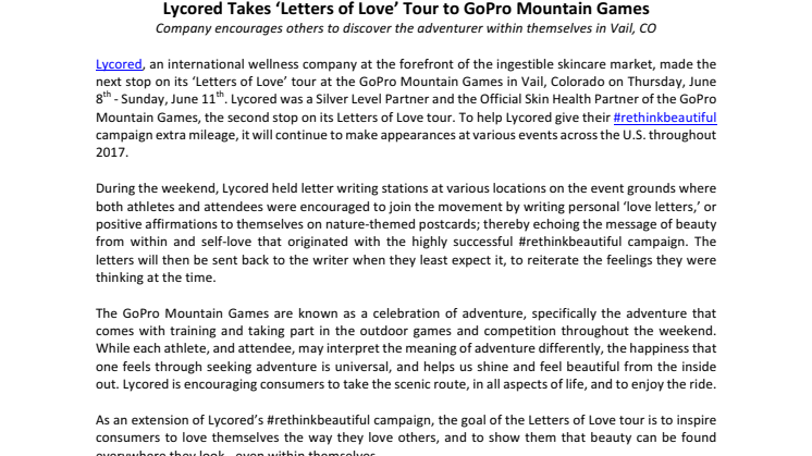  Lycored Takes ‘Letters of Love’ Tour to GoPro Mountain Games 