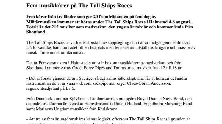 Fem musikkårer på The Tall Ships Races