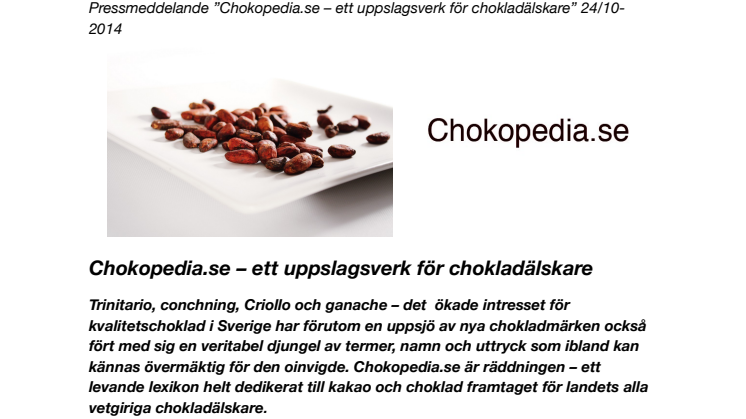 Chokopedia.se – ett uppslagsverk för chokladälskare