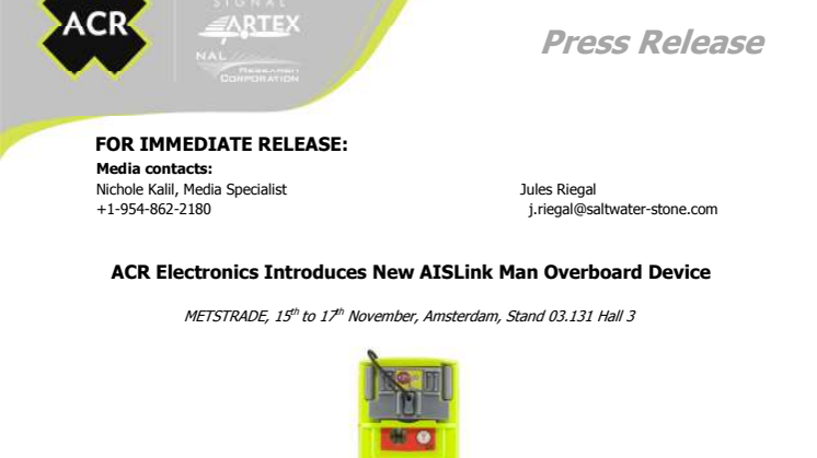 ACR Electronics: METSTRADE - ACR Electronics Introduces New AISLink Man Overboard Device