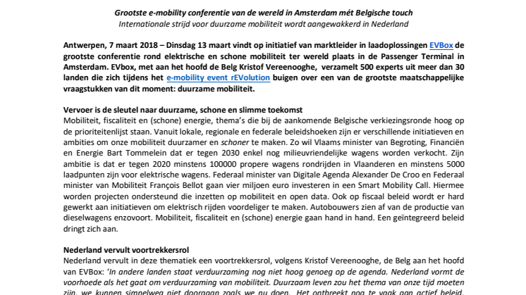 Grootste e-mobility conferentie van de wereld in Amsterdam mét Belgische touch
