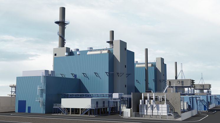Modellhafte Darstellung des neuen Gas- und Dampfturbinenkraftwerks, das Evonik im Chemiepark Marl errichten will. (Bild: Evonik) 