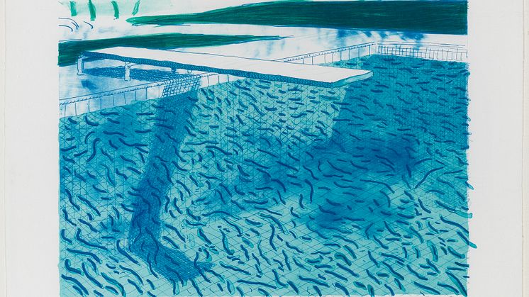 David Hockney: "Lithograph of Water Made of Thick and Thin Lines and Two Light Blue Washes"