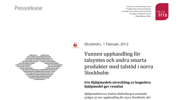 Iris vinner upphandling för talsyntes och andra smarta produkter med talstöd i norra Stockholm
