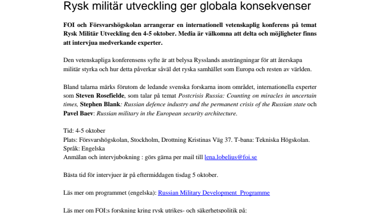 Rysk militär utveckling ger globala konsekvenser