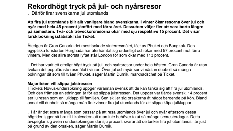 Rekordhögt tryck på jul- och nyårsresor     