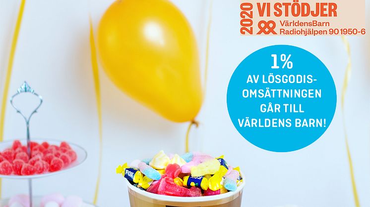 Under de dagar vi firar Lösgodisets Dag® så skänker vi 1% av lösgodisomsättningen till Världens Barn.