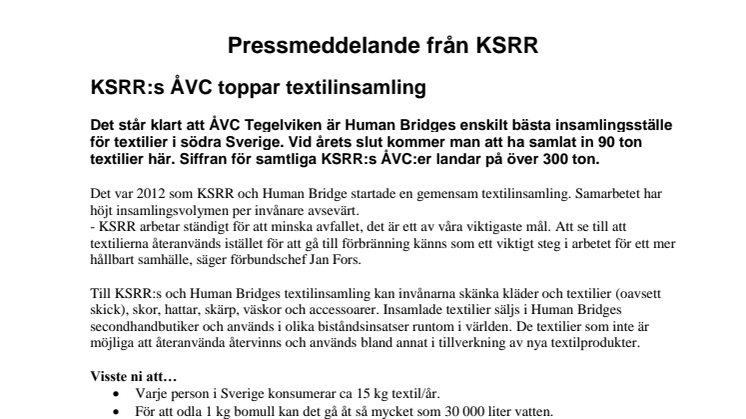 KSRR-ÅVC toppar textilinsamling