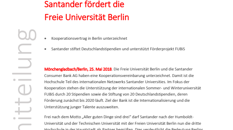 Santander fördert die Freie Universität Berlin