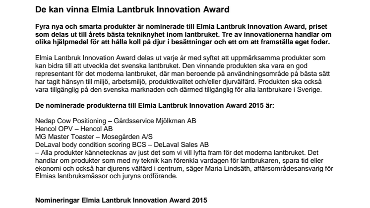 ​De kan vinna Elmia Lantbruk Innovation Award