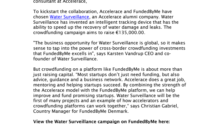 FundedByMe Denmark announces partnership with Accelerace